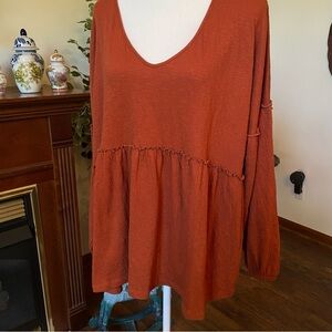 Wonderly • Rust Peplum Boho Long Sleeve Blouse • Women’s XXL